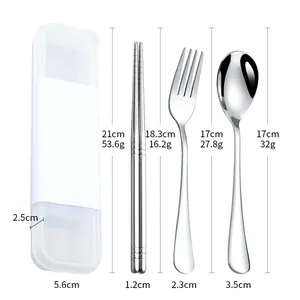 Detailed size and weight specifications of 304 stainless steel portable cutlery set