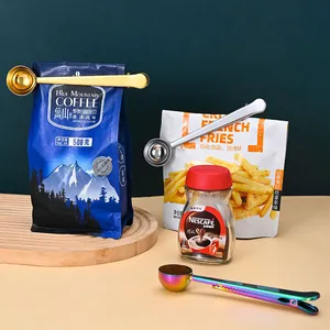 Juego de cuchara de café y clip sellador de bolsas 2 en 1 de acero inoxidable