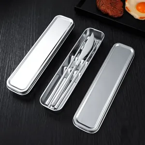304 Stainless Steel Portable Flatware Set With Storage Box Mirror Polished Knife Fork Spoon Chopsticks Travel Utensils