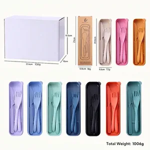 Portable Wheat Straw Cutlery Flatware Kit With Storage Case Eco Friendly Knife Fork Spoon For Travel School Outdoor Office Reusable Tableware