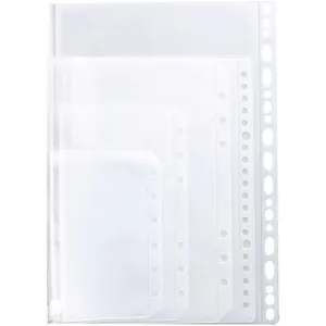 Transparent multi-size binder zipper pouches with punched holes for document storage