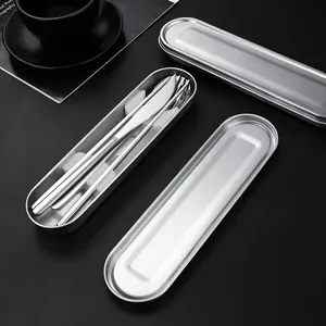Portable 304 stainless steel cutlery set with storage case including knife fork spoon