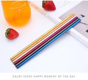 Premium set of colorful stainless steel reusable straws for cold drinks and cocktails