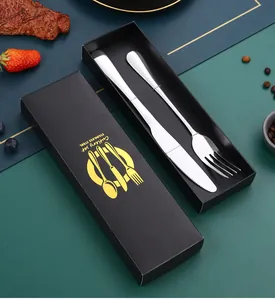 Premium stainless steel knife and fork set presented in an elegant black gift box