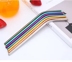 Reusable colorful 304 stainless steel bent straws set with various metallic finishes