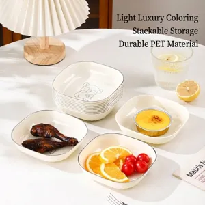 Minimalist square stackable snack plates with cute cartoon pig design for fruits and appetizers