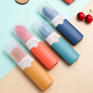 Eco-friendly portable wheat straw cutlery set including spoon fork knife with travel case