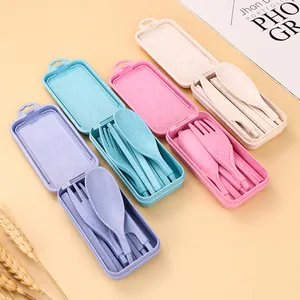 Eco-friendly wheat straw folding cutlery set for travel and outdoor dining picnics
