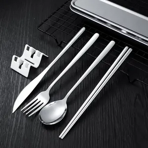 Premium portable stainless steel cutlery set with spoon fork knife chopsticks and storage box