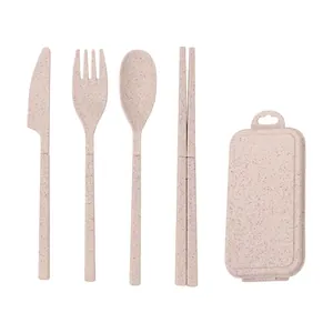 Eco-friendly natural wheat straw foldable cutlery set with portable storage case