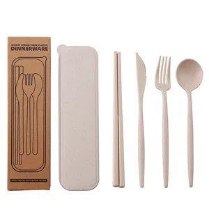 Eco-friendly wheat straw cutlery set including knife fork spoon chopsticks and case