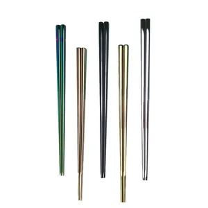 Square 304 Stainless Steel Chopsticks Titanium Plated Mirror Polished Minimalist Reusable Metal Chopsticks For Home Dining