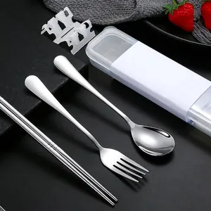 304 Stainless Steel Portable Travel Cutlery Set With Case Mirror Polished Fork Spoon Chopsticks Minimalist Flatware For Office