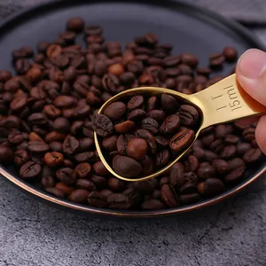 Cuchara medidora de café de 15ml en acero inoxidable dorado grabado