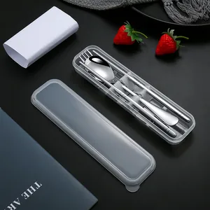 Portable 304 stainless steel cutlery set with spoon fork chopsticks
