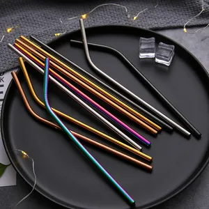 Premium 304 stainless steel straw set featuring colorful straight and bent reusable pipes