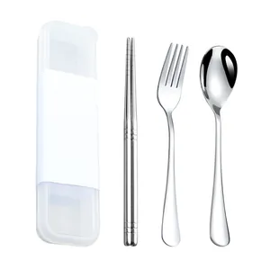 Portable 304 stainless steel cutlery set with spoon, fork, chopsticks and case