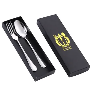 Portable stainless steel cutlery set with spoon and fork in a black gift box