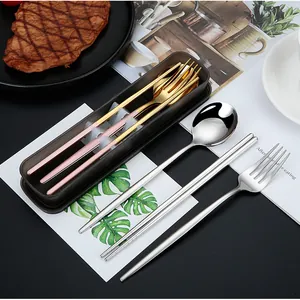 Premium portable 304 stainless steel cutlery set with storage case for outdoor travel