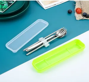 Portable 304 stainless steel cutlery set with neon green case and internal organizer.