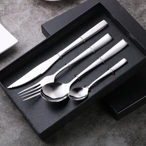 410 Stainless Steel Flatware Set 4-Piece Mirror Polished Western Cutlery Set With Knife Fork Spoon Tea Spoon Black Gift Box