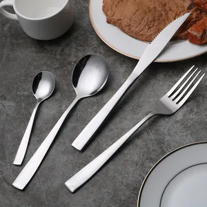 Modern 4-piece 410 stainless steel cutlery set including knife, fork, and spoons