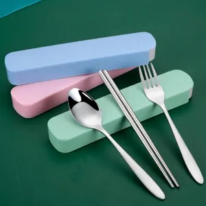 Portable Stainless Steel Flatware Set Mirror Polished Spoon Fork Chopsticks With Storage Box Outdoor Travel School Cutlery Set For Kids Adults