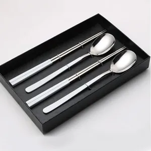 Korean style 304 stainless steel cutlery gift set with two spoons and two chopsticks
