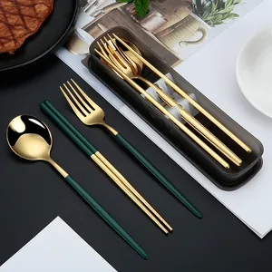 304 stainless steel portable 3-piece cutlery set with spoon, fork, and chopsticks