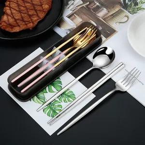Portable 304 stainless steel cutlery set with spoon fork chopsticks and travel case
