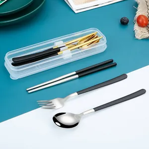 Portable 3-piece stainless steel cutlery set with travel case for outdoor use