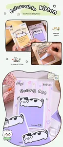 Close-up detail of adorable cartoon cat shaped sticky notes for students school and office