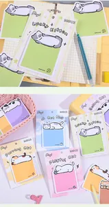 Detail view of assorted cute cartoon cat shaped sticky notes for student stationery and memo.