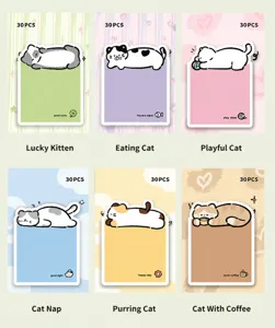 Set of 6 cute cartoon cat shaped sticky notes for student journaling and office notes