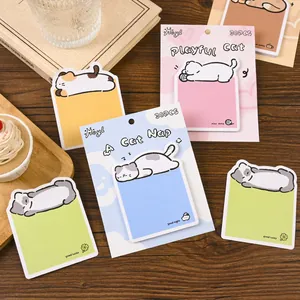 Cartoon Cat Shaped Sticky Notes Cute Animal Line Art Self-Adhesive Memo Pad For Students Office Message Notepad Stationery Gift