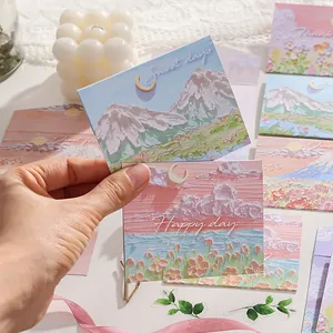 Tarjetas de Felicitación Creativas Estilo Pintura al Óleo Ilustración de Paisaje Romántico Postales de Mensaje Cumpleaños Festival Regalo Decoración DIY