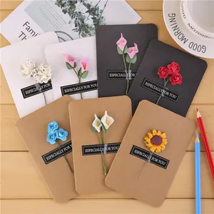 Tarjetas de felicitación vintage de papel kraft con flores 3D para fiestas y regalos