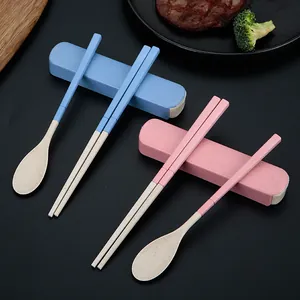 Umweltfreundliches Besteckset aus Weizenstroh mit Löffel, Stäbchen und Box