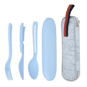 Juego de cubiertos de paja de trigo con cuchara tenedor cuchillo y funda de fieltro