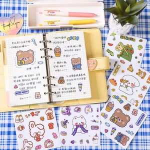 Lot d'autocollants de dessins animés pour le journaling DIY avec des ours et des lapins.