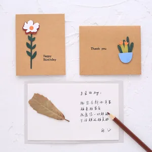 Handmade vintage 3D kraft paper greeting cards with flower and plant designs for birthdays