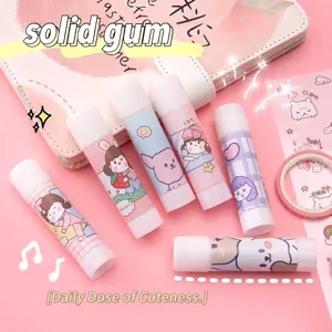 Kawaii cartoon solid glue sticks for DIY scrapbooking and student stationery pink set