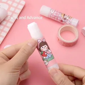 Cute cartoon girl pattern solid glue stick for DIY scrapbooking and student school stationery