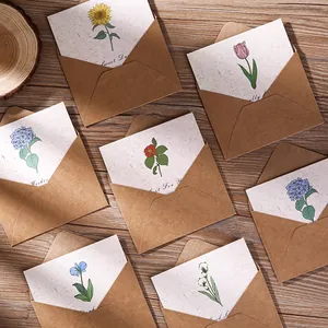 Juego de Tarjetas de Felicitación Botánicas Vintage Con Sobres Kraft Pegatinas Tarjetas Postales Florales DIY Regalo