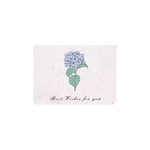 Tarjeta de felicitación botánica retro con ilustración de hortensia azul y texto Best Wishes