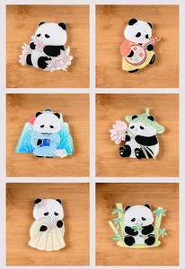 Detail showing six unique cartoon panda designs in traditional Chinese style