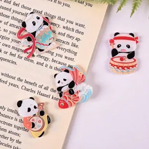 Set of four cute cartoon panda acrylic fridge magnets featuring traditional Chinese themes