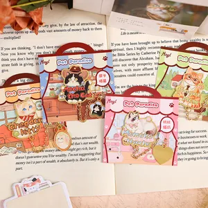 Cute cartoon cat metal bookmarks with decorative chain and character backing cards