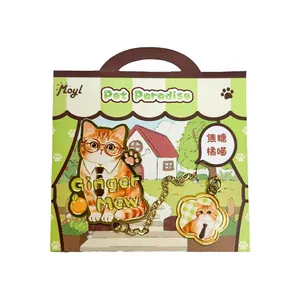 Adorable cartoon ginger cat metal bookmark with chain charm for student reading gifts