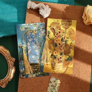 Exquisite Van Gogh oil painting metal bookmarks with elegant tassels and gift cards